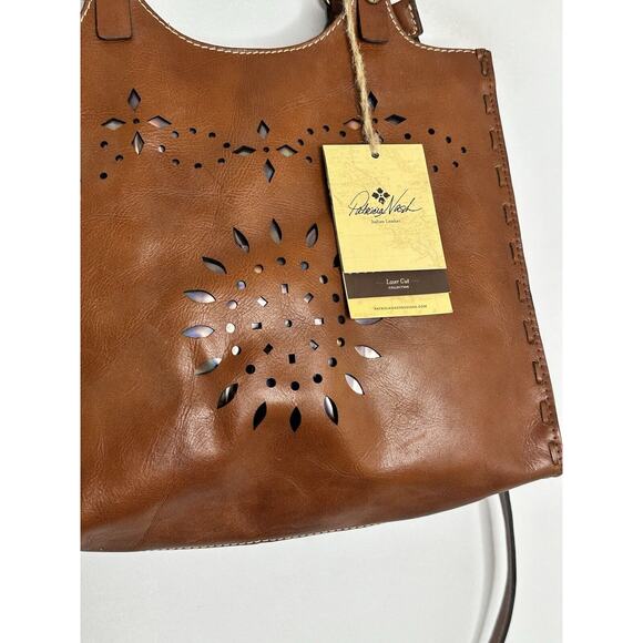 Patricia Nash Cognac Laser Cut Podesta Tooled Leather Satchel Hand Bag NEW - Picture 3 of 12